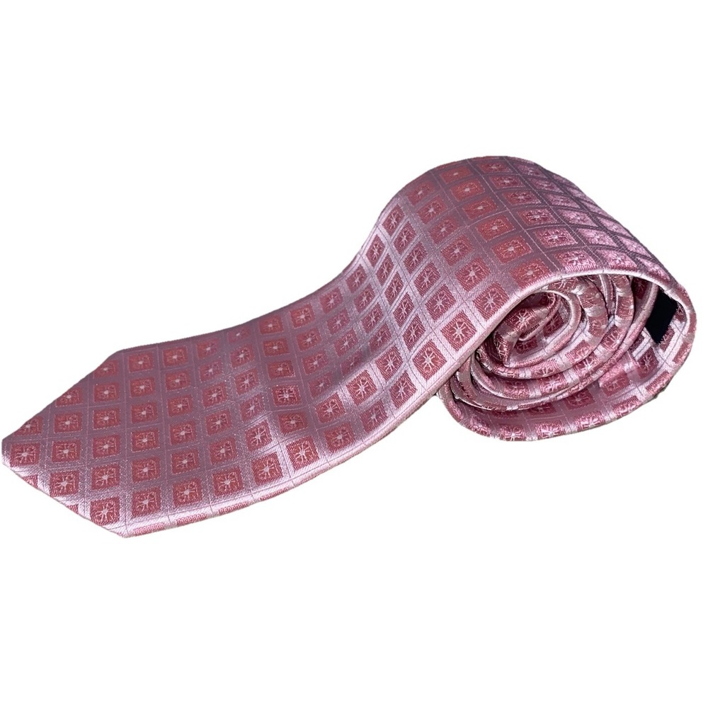 Hisdern Mens Neck Tie Pink &Silver Hand Made Tie‎ 58"x3.25"